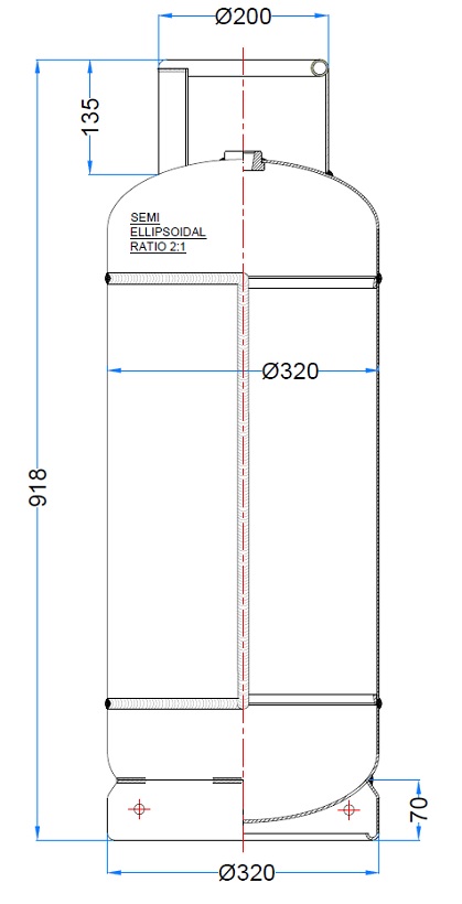 Design of a 22.5 kg LPG Commercial Cylinder 54 Liter_Type1 designed for industrial usage